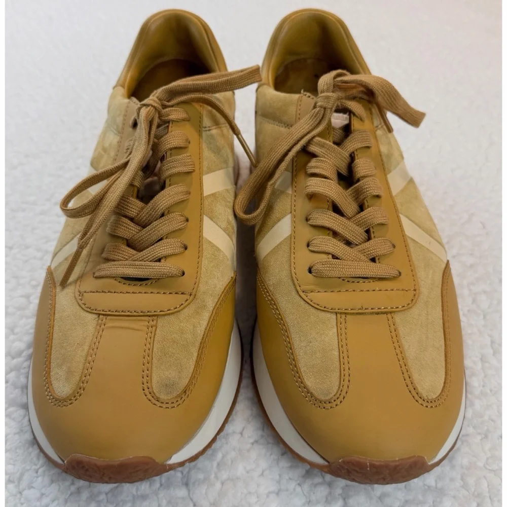 VINCE • Mustard Yellow Ohara Leather/Suede Lace-Up Oxford Sneakers, 10 - Picture 12 of 16